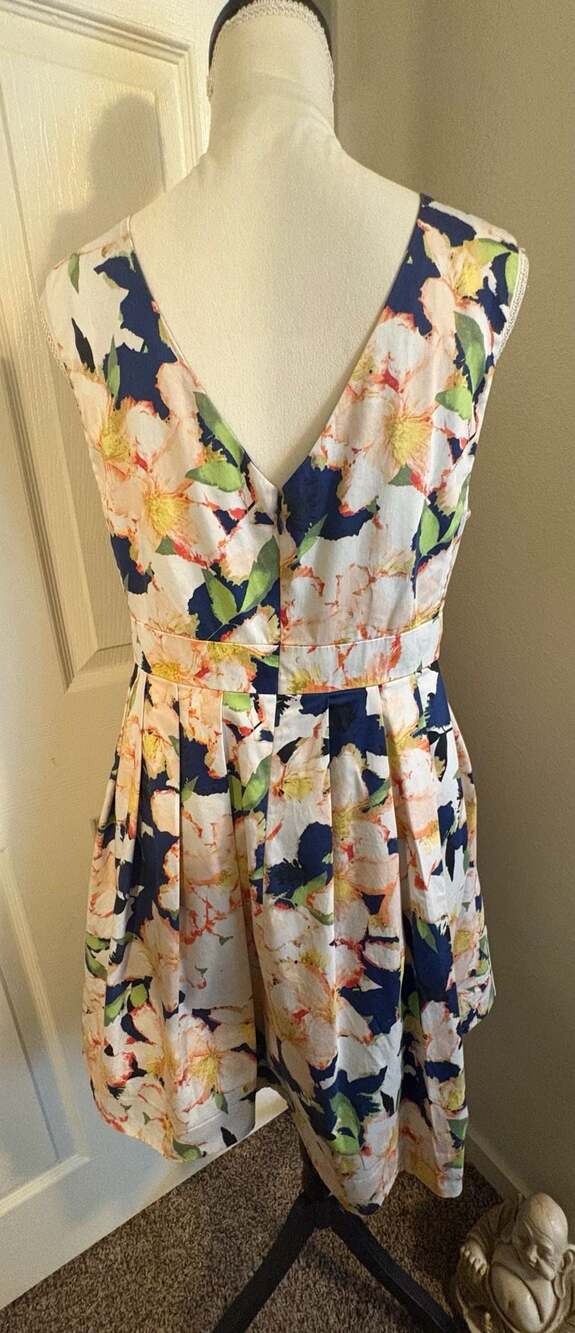 J. Crew Floral Sateen V-Neck Pleated Fit & Flare Sleeveless Dress